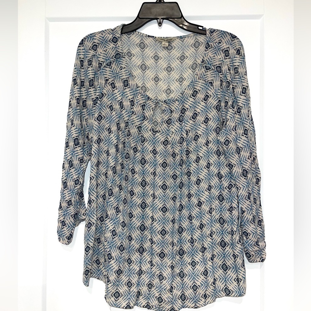 Lucky Brand Keyhole multi print gray women’s top L